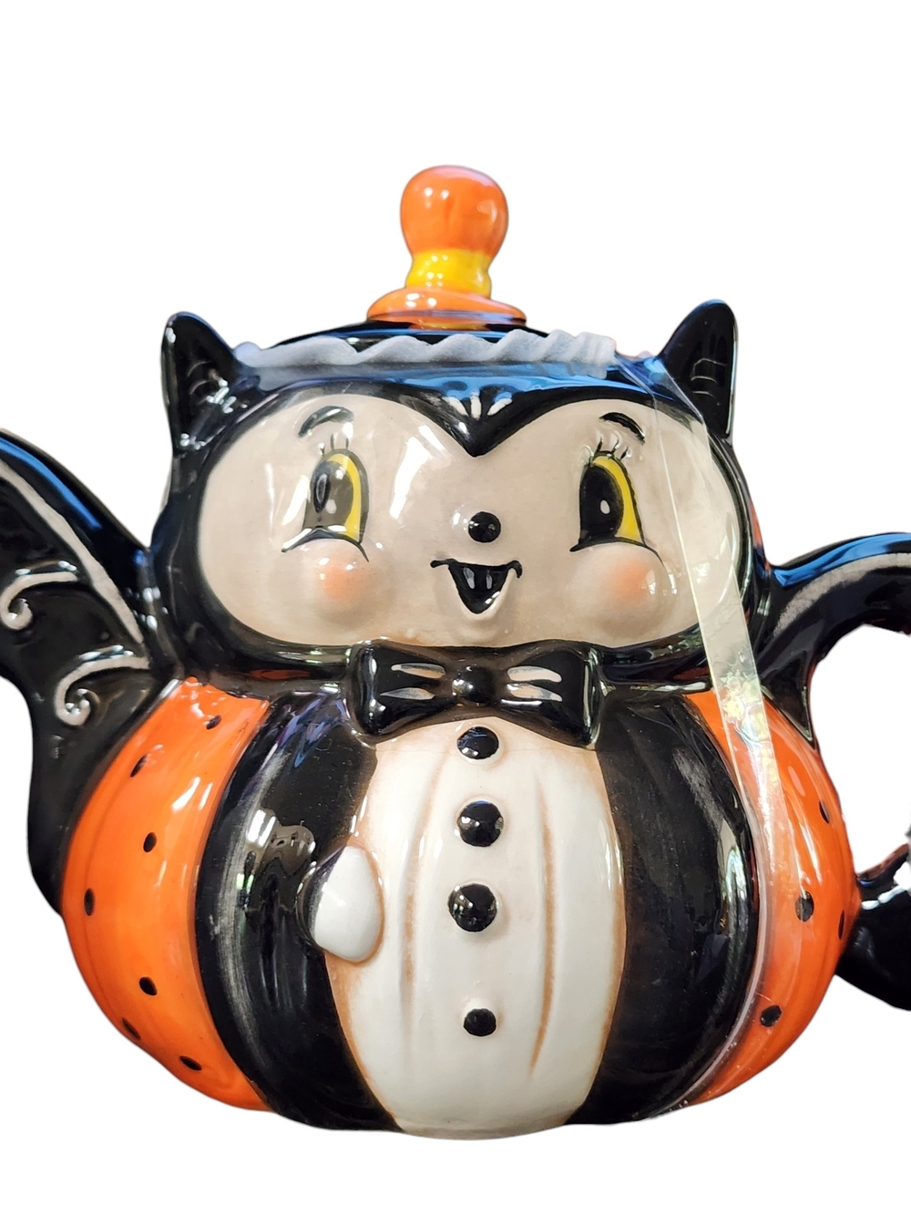 Johanna Parker - Transpac -Halloween Bat Pumpkin Ceramic Teapot - Black & Orange - Picture 2 of 9